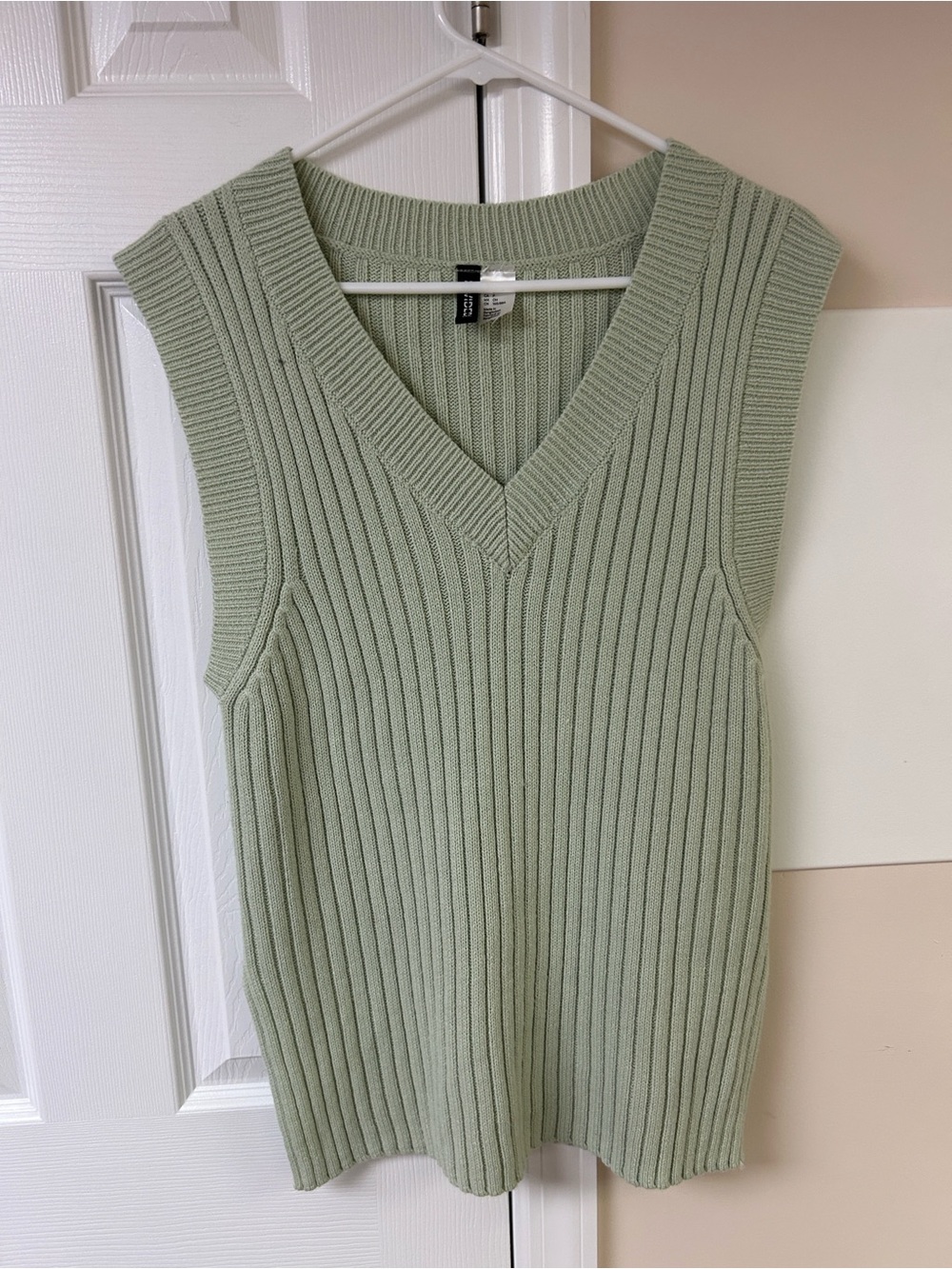 H&M Ribbed V-Neck Sweater Vest in Light Sage Green